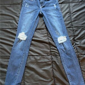 Frame Denim Blue Distressed Skinny Jeans